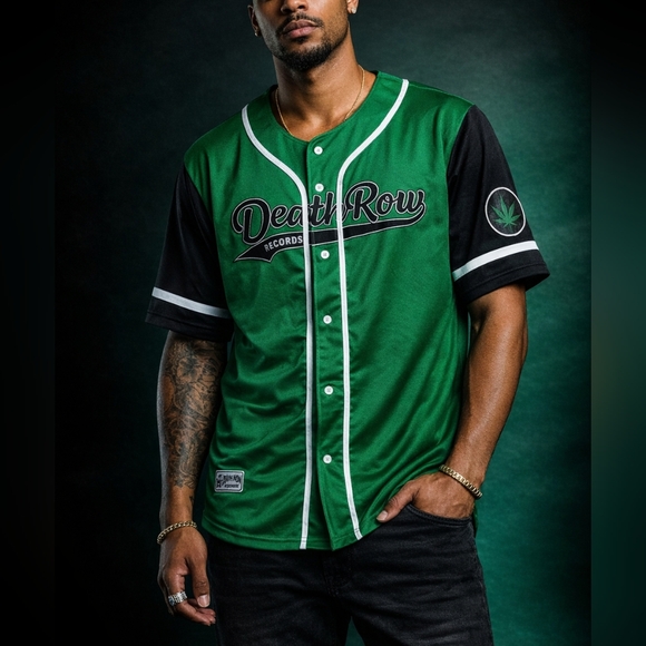 Death Row Records Other - Death Row Records Green Black Baseball Jersey #91 Men's L Hip Hop Rap 2XL